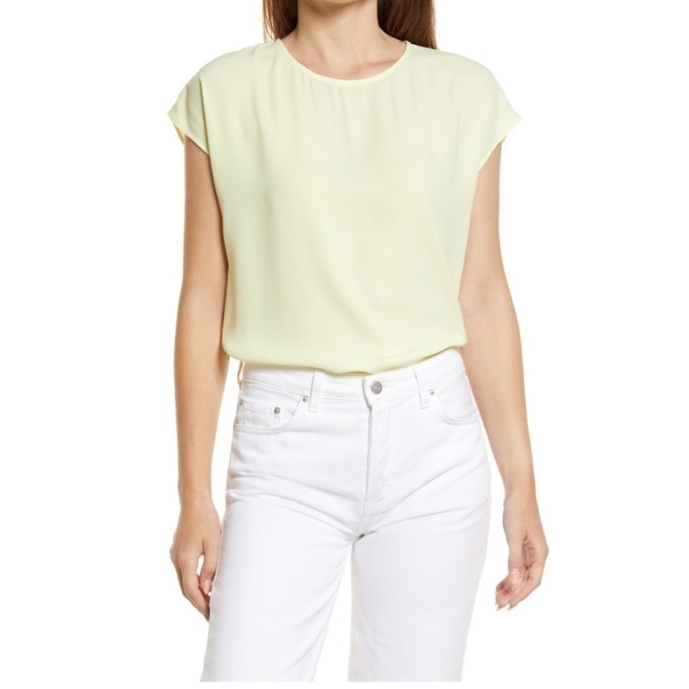 NWT Halogen Cap Sleeve Crepe Blouse Top Neon Green
